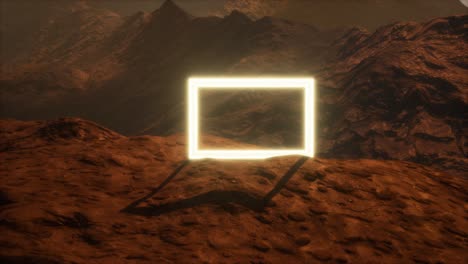neon portal on mars planet surface with dust blowing