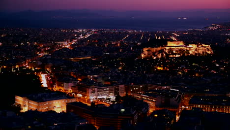 beautiful establishing shot of athens greece and the acropolis at dusk or night 1