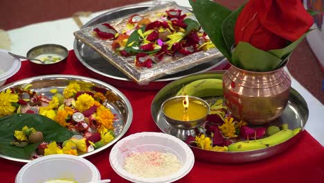 close up of various items used in hindu havan ceremony