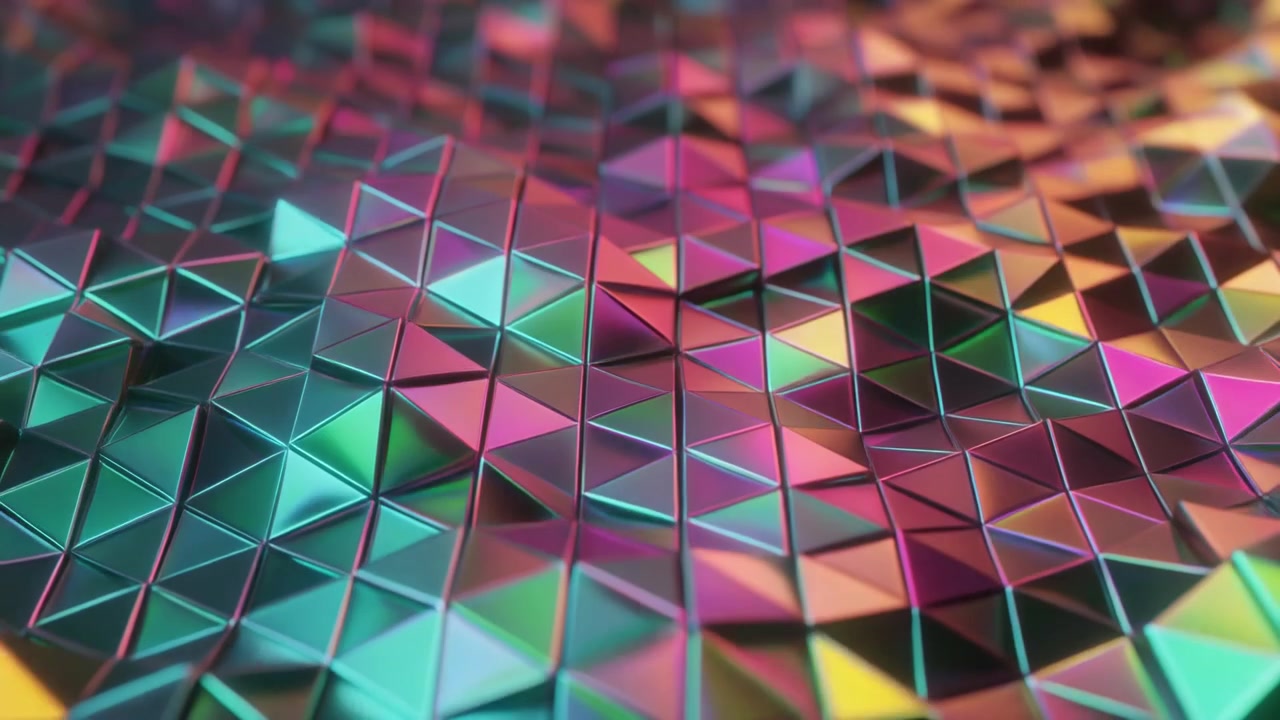 Superfície Geométrica 3D Abstrata com Movimento Ondulatório e Iluminação Iridescente