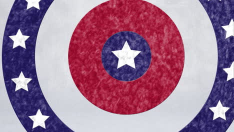 digital animation of spinning circles with american flag theme and noise particles.