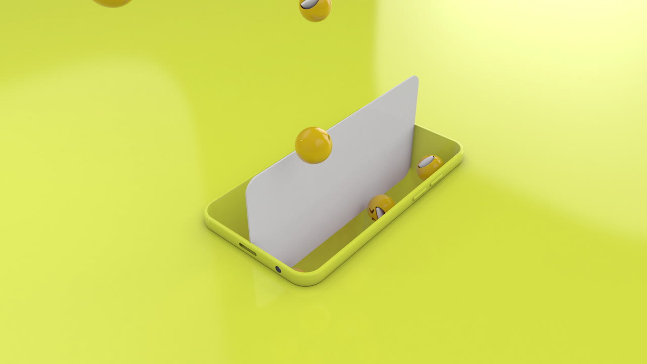 telefono 3d minimo giallo con emoji lol