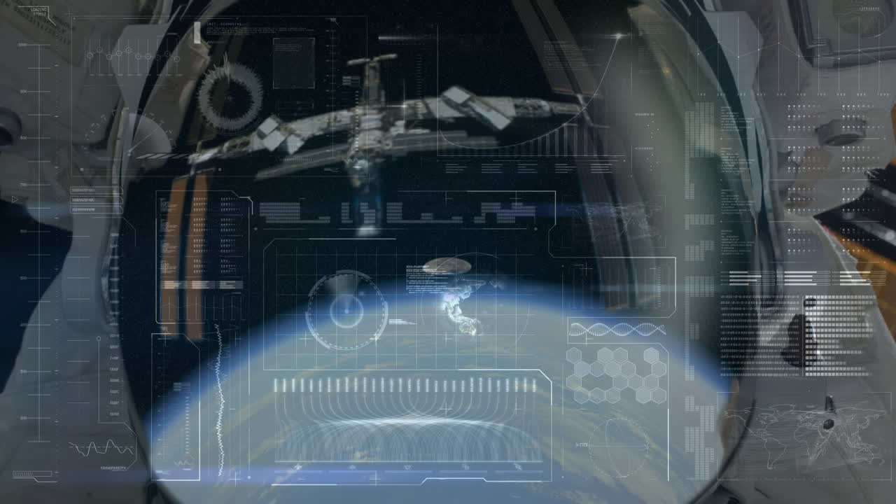 우주에서 우주비행사의 애니메이션