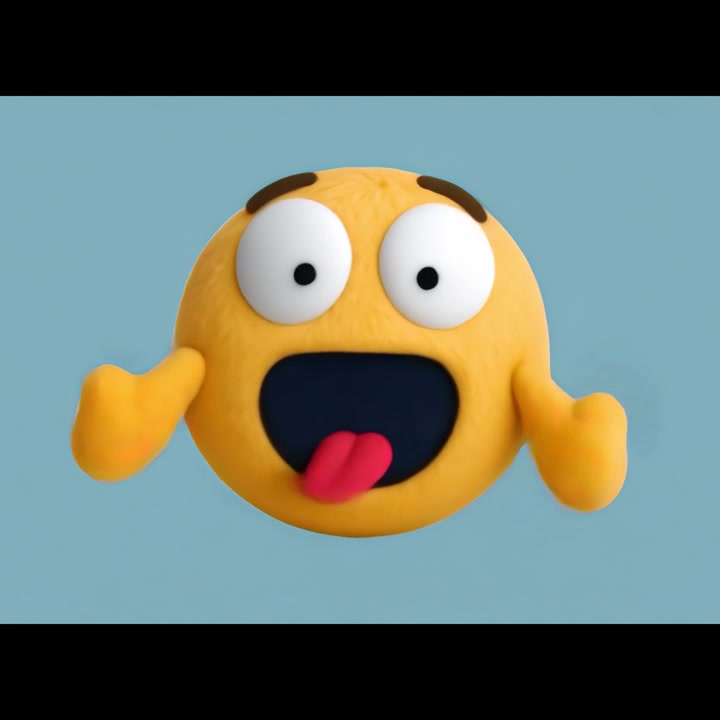 Personaggio emoji peloso animato in 3D che esprime shock e giocosità