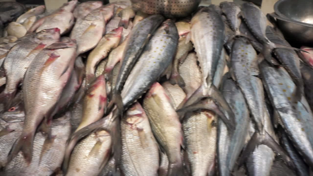 pez de dólar de plata en el mercado de mariscos de chinatown
