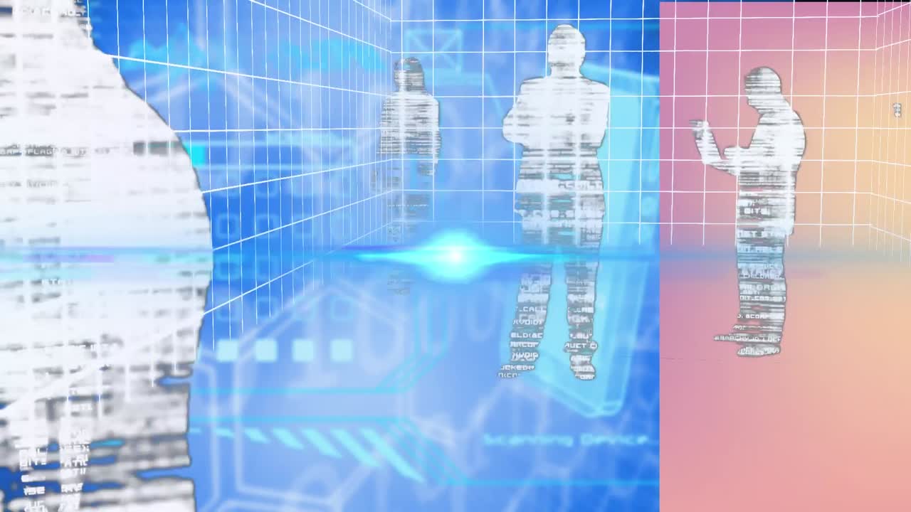 파란색 배경의 모양 위에 데이터 처리의 애니메이션