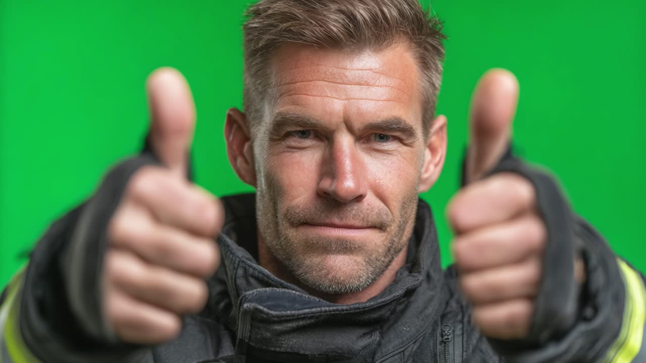 Confident Individual Displaying Thumbs-Up Gesture Against a Vibrant Green Background, Emphasizing Positive Attitude and Assurance in a Supportive Environment