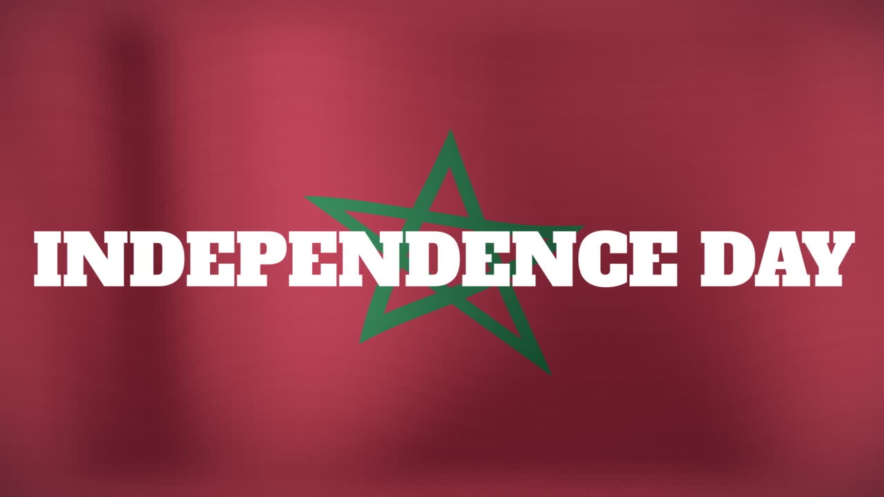 Dalgalanan Fas bayrağı önünde bağımsızlık günü yazısı animasyonu.