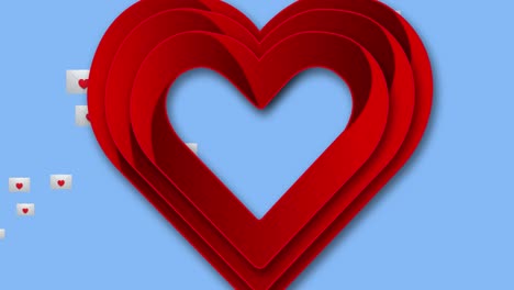 iconos de corazón rojo contra varios sobres con corazón rojo flotando sobre fondo azul