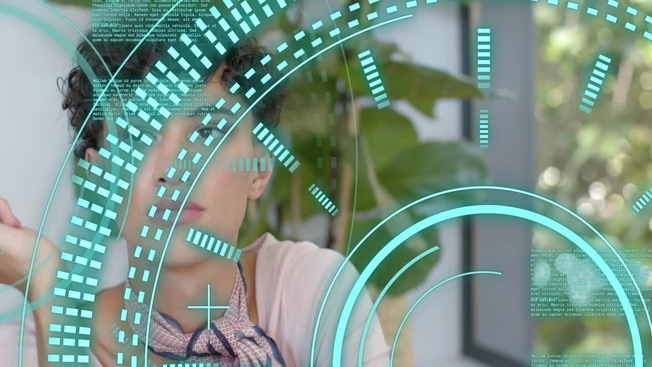 Male inside inspecting watch for fit as teal HUD tech sweeping across frame aligning with hands