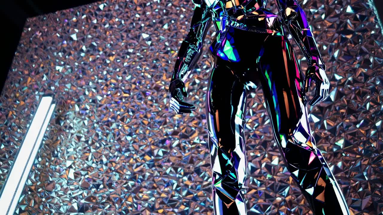 exhibición de maniquíes de moda metálicos futuristas