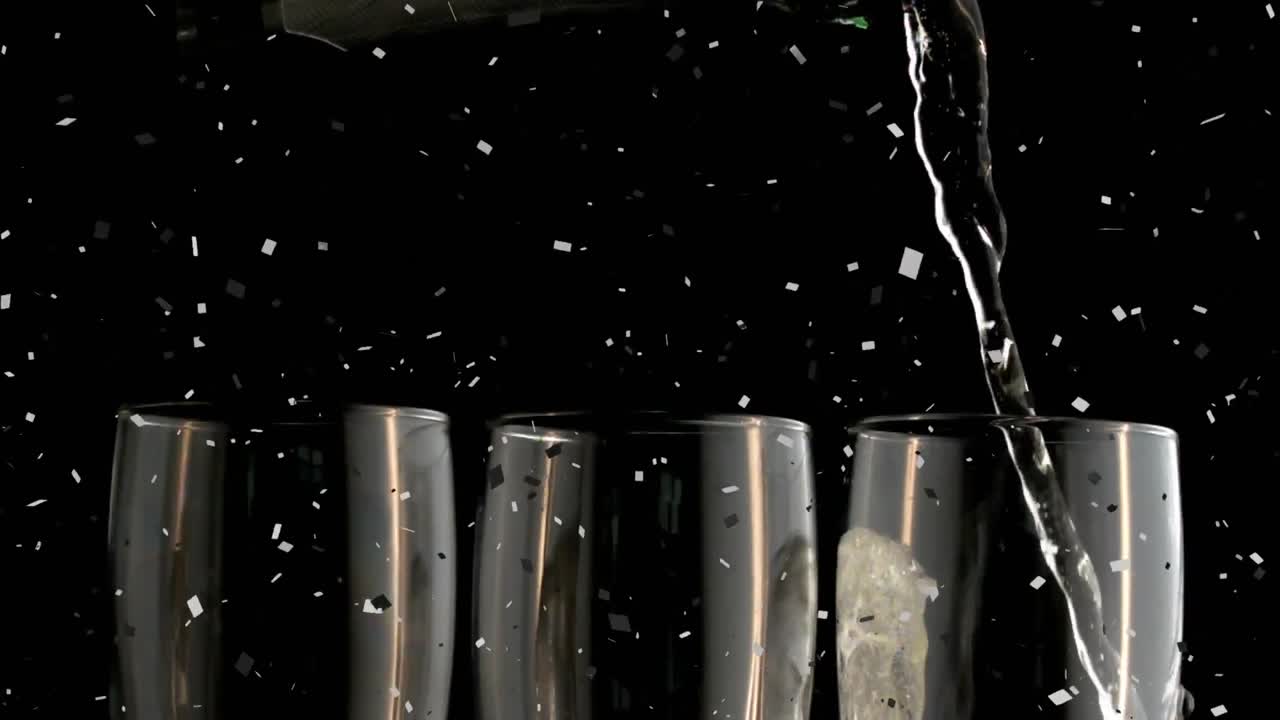 animación de confeti cayendo sobre vasos de champán