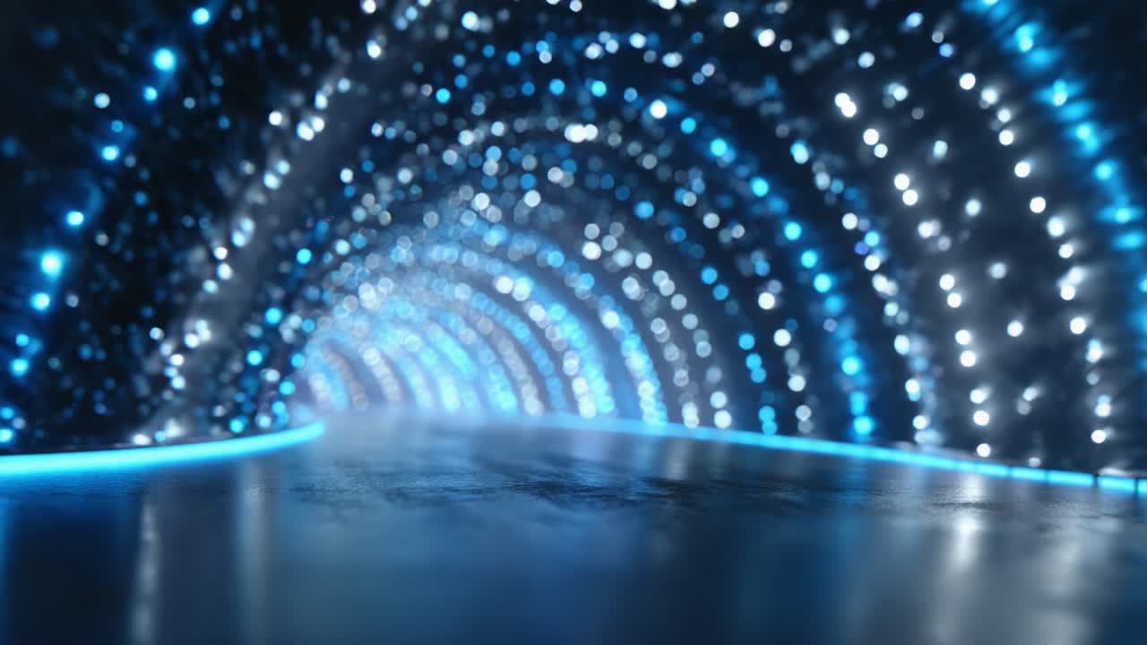 A Captivating Sequence of Illuminated Blue Tunnels Showcasing Dynamic Light Patterns and Ambience, Creating a Mesmerizing Visual Experience