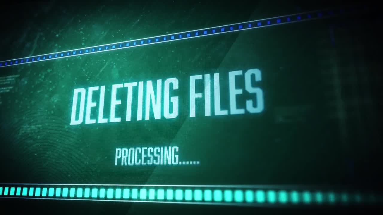 animación de eliminación de archivos sobre procesamiento de datos en fondo verde