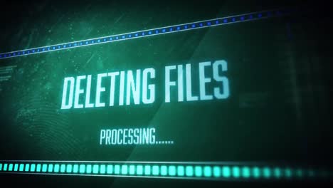 animation of deleting files over data processing on green background