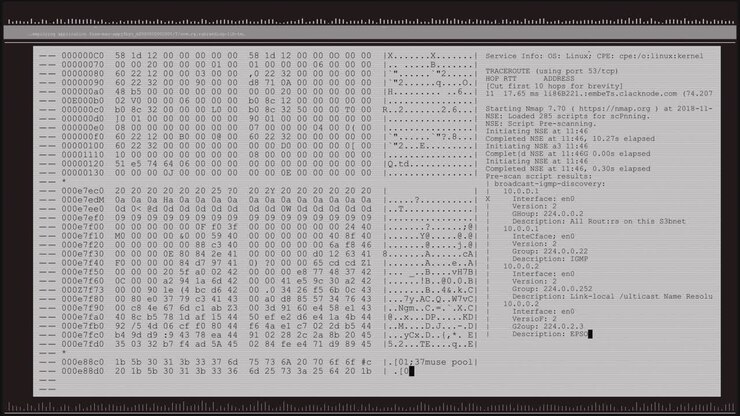 Animation of data processing on grey computer screen