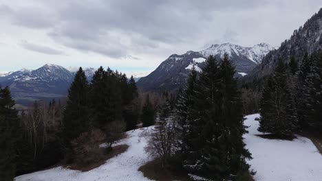 Pequeña-Cabaña-En-Las-Montañas-De-Austria-En-Invierno-Con-Un-Bosque-De-Pinos-Cubierto-De-Nieve