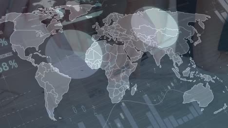 Animation-of-data-processing-and-world-map-over-hands-writing