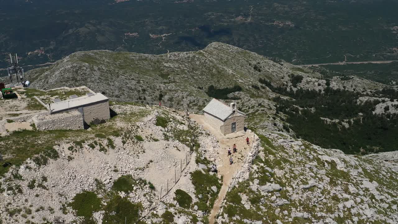 Tourists walking on Biokovo Peak Saint Jure - Aerial Drone View