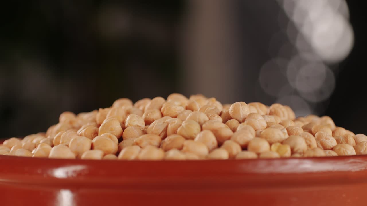 Chickpeas close up food background, chickpeas texture macro, raw cereal healthy food.