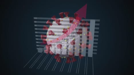 digital animation of multiple covid-19 cells against statistical data processing on black background