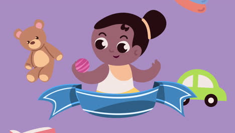 una niña feliz con juguetes