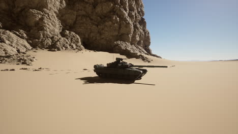 tank positioned near desert cliff