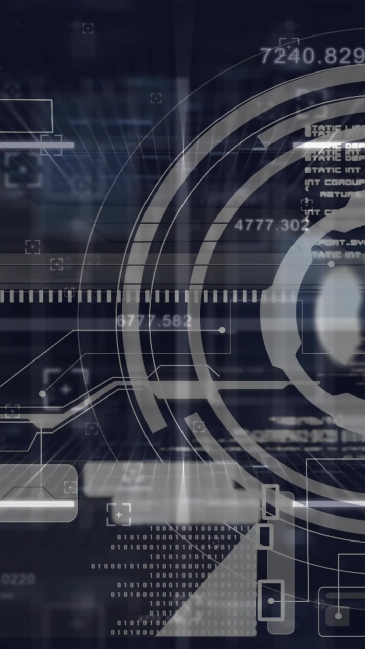 Animation of data processing and scope scanning on black background