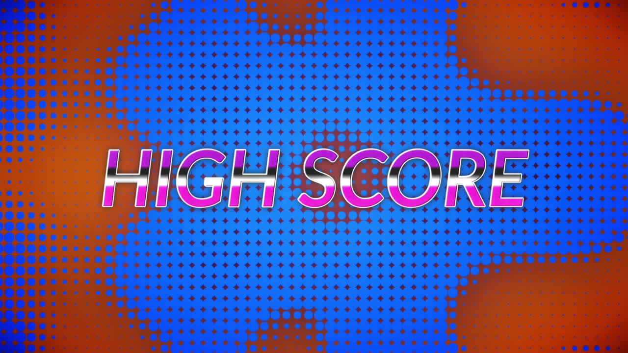 오렌지색 배경의 파란색 반점 위에 높은 점수 텍스트의 애니메이션