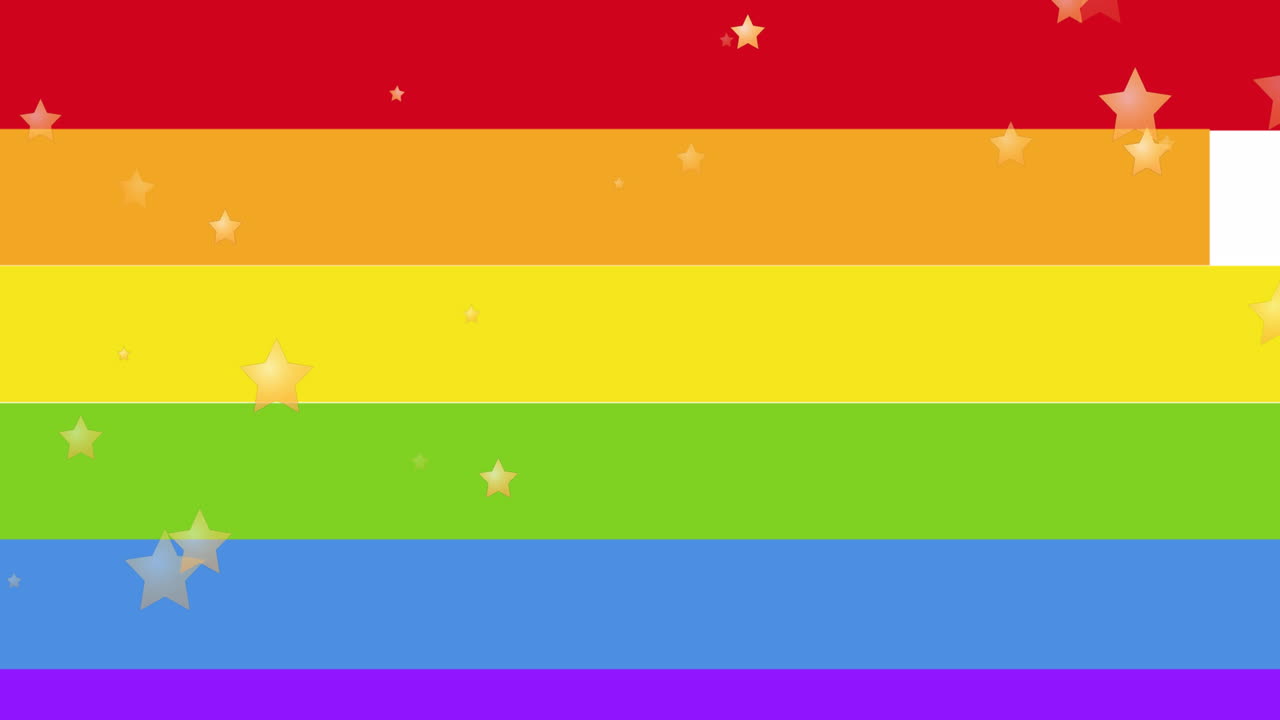 animación de estrellas flotantes y fondo arco iris.