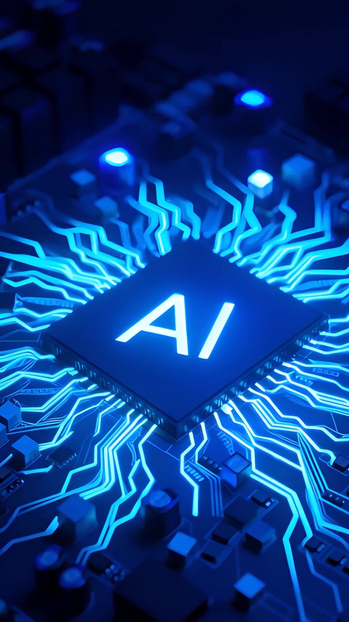 Sfondo Tecnologico Futuristico con Scheda Madre e Chip AI 4K