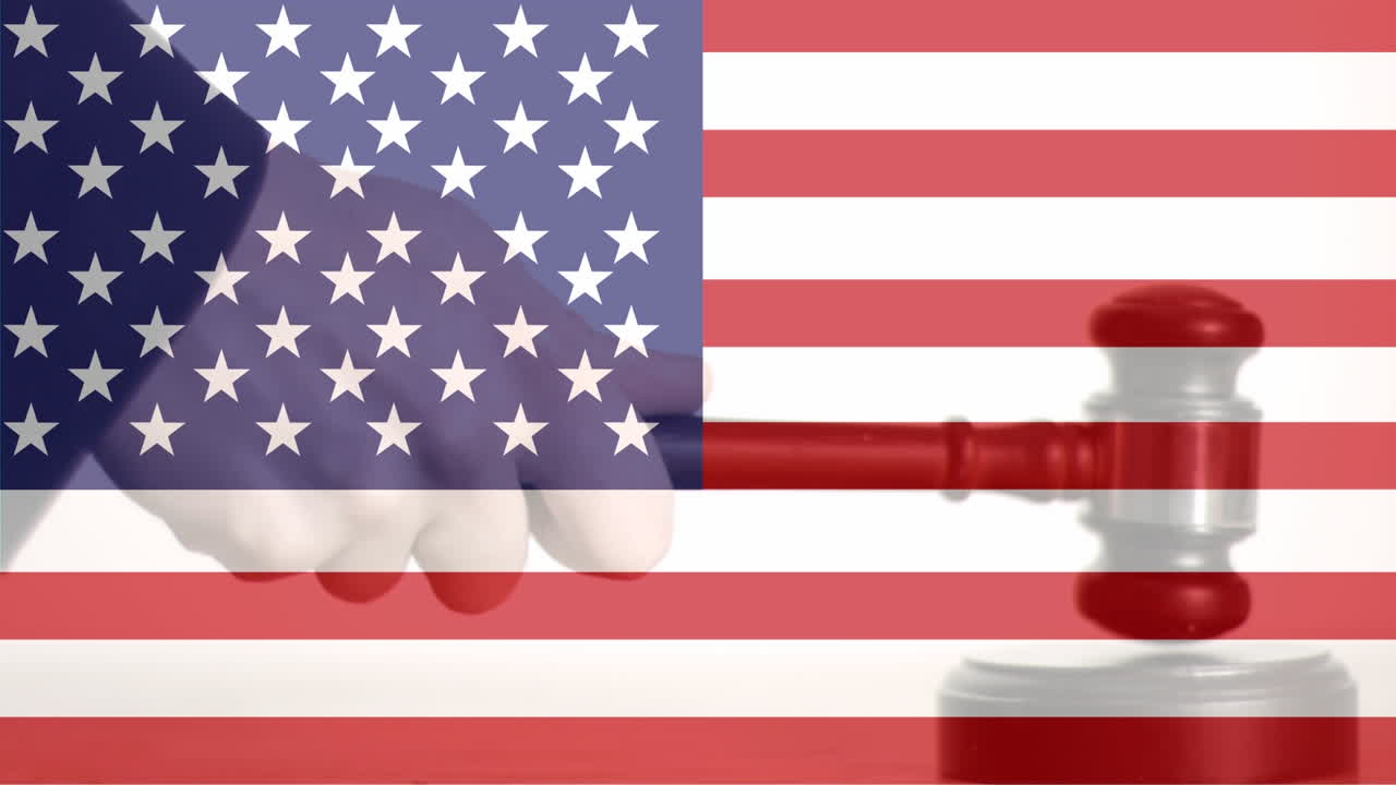 Digitally animation of American Flag and gavel 4k