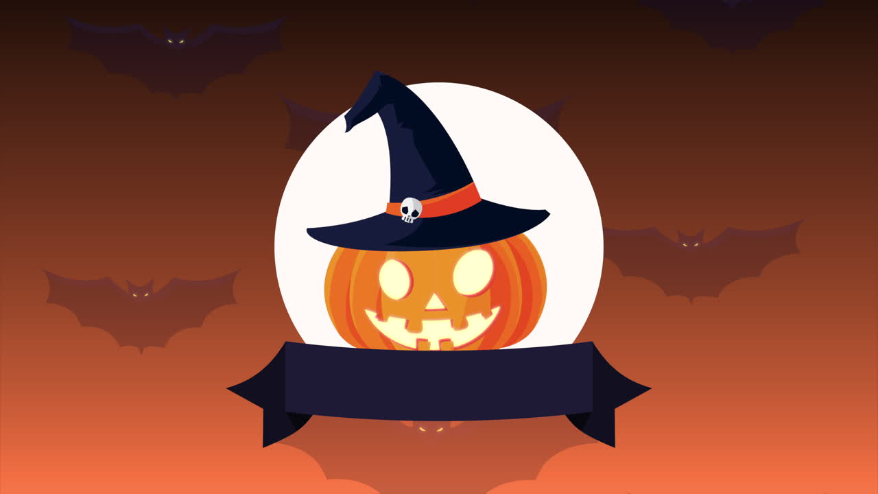 calabaza de halloween con sombrero de bruja