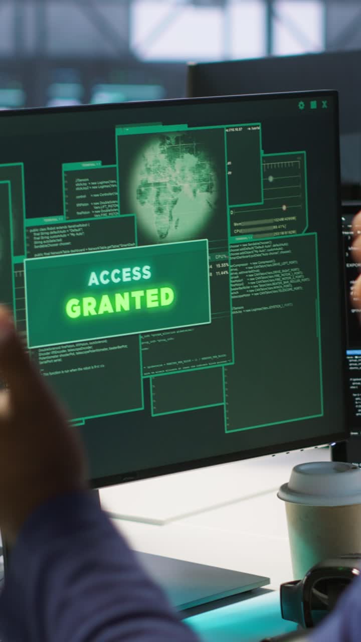 Vertical video Satisfied server hub programmer seeing access granted notification