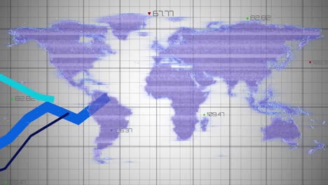 animación del procesamiento de datos y mapa del mundo sobre fondo blanco