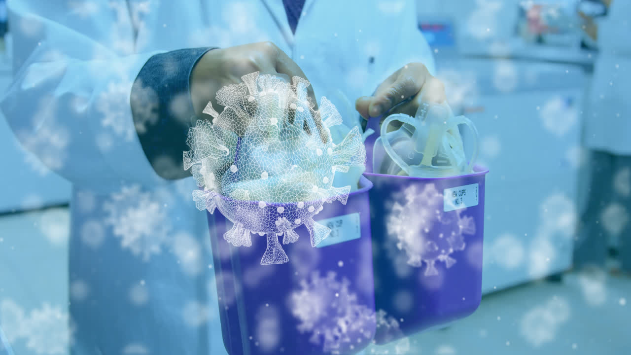 실험실에서 백인 의사에 대한 바이러스 세포의 애니메이션