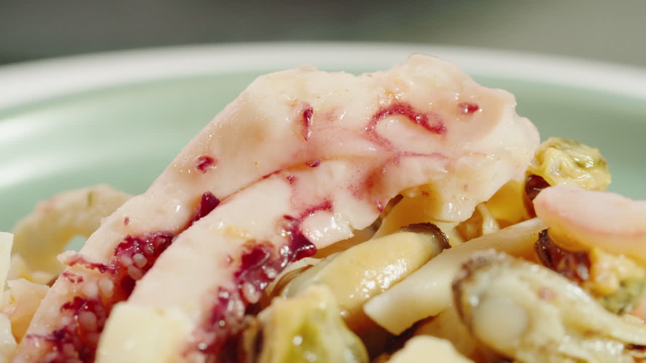 Close-up of a plate of mixed seafood salad