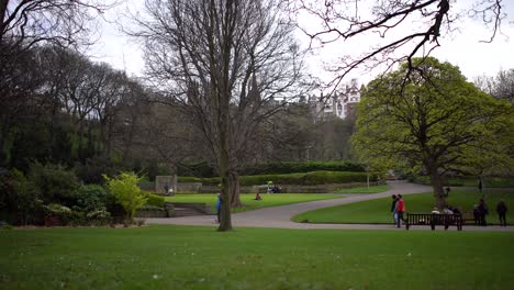 4k still blocked shot of an empty park princes street garden in edinburgh