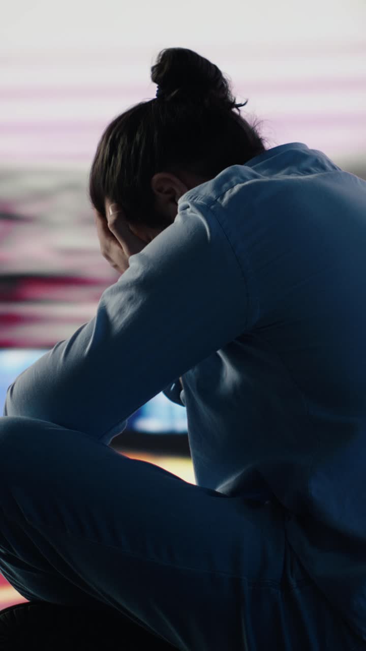 Vertical Video Paranoid guy suffers from emotional damage caused by obsessive use