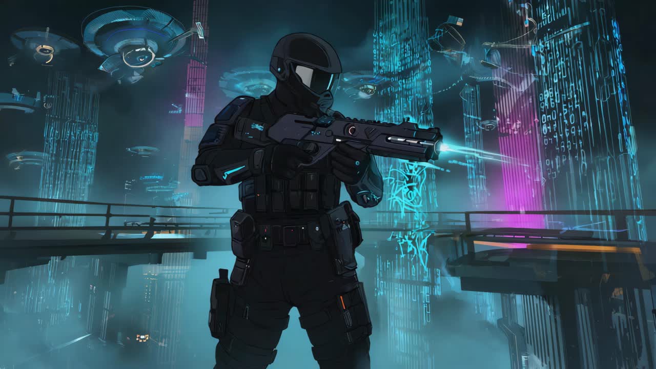 Cyberpunk Soldier in Futuristic City