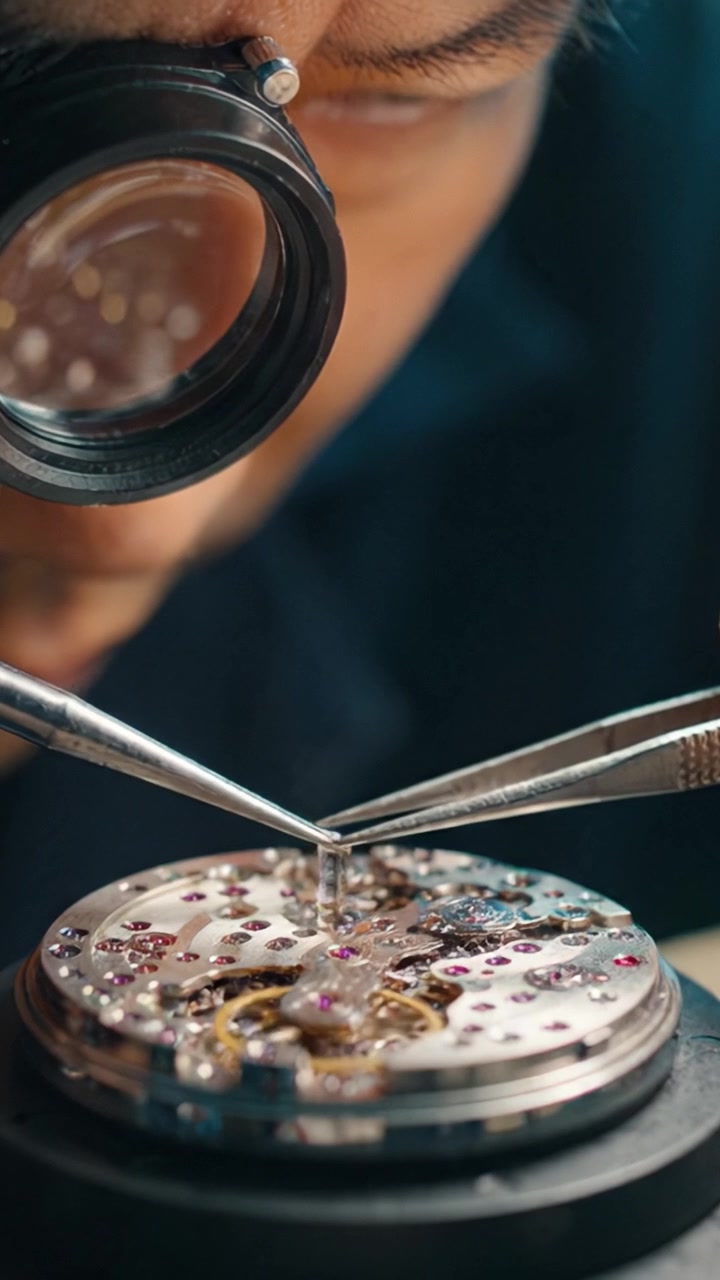 A Skilled Watchmaker Carefully Assembles Intricate Mechanical Components Under Magnification, Focusing on the Precision of Each Piece in a Luxurious Timepiece.