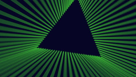 triángulo negro y verde brillante rodeado de líneas móviles en patrón circular