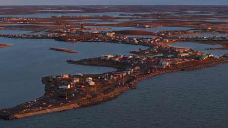 Tuktoyaktuk Inuvialuit Hamlet Near Mackenzie River Delta, Northwest Territories, Canada. Aerial Drone Shot