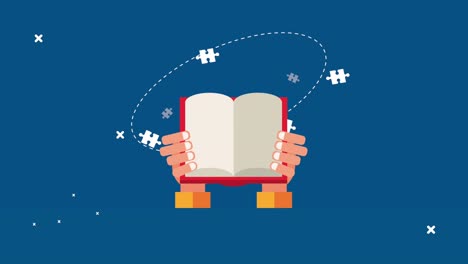 elevación de manos suministro de libros de texto animación de aprendizaje
