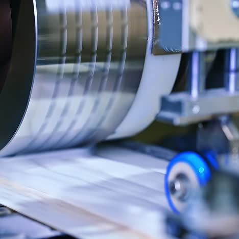 diaper manufacturing enterprise. big spinning shaft sends the pieces of fiber to the conveyor belt. modern industrial plant
