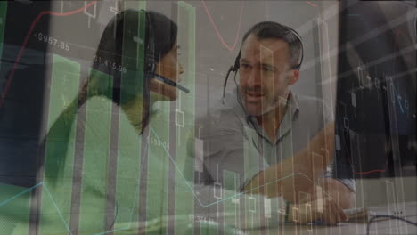animated data processing visualization with diverse headset-wearing individuals.