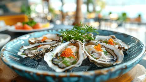 fresh oysters with caviar and dill