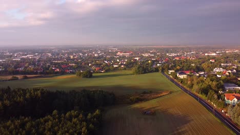 Green-and-non-uniform-suburbs-adjoining-rural-landscape:-field-with-winter-cereals-and-copse