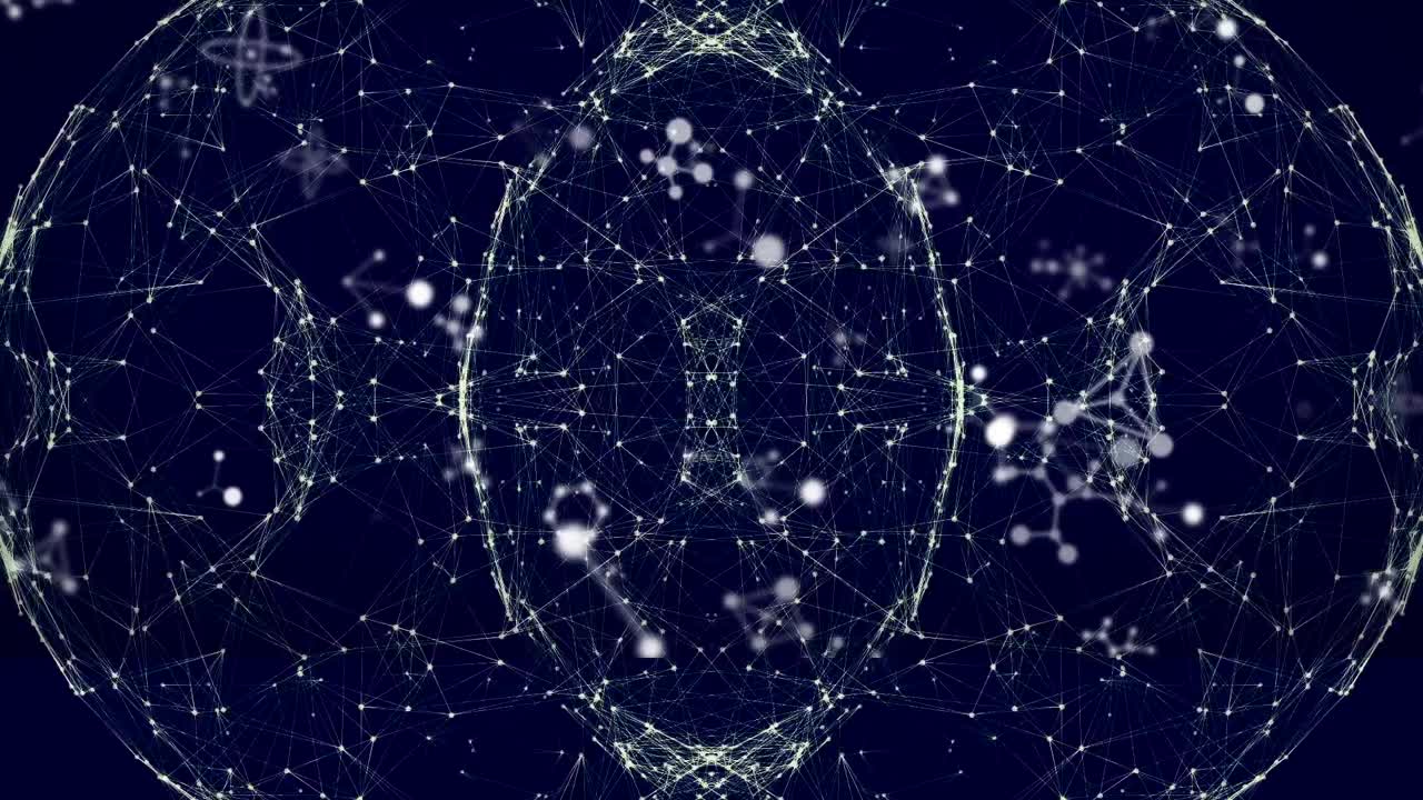 animación de la red de conexiones y el globo con moléculas en el espacio negro digital