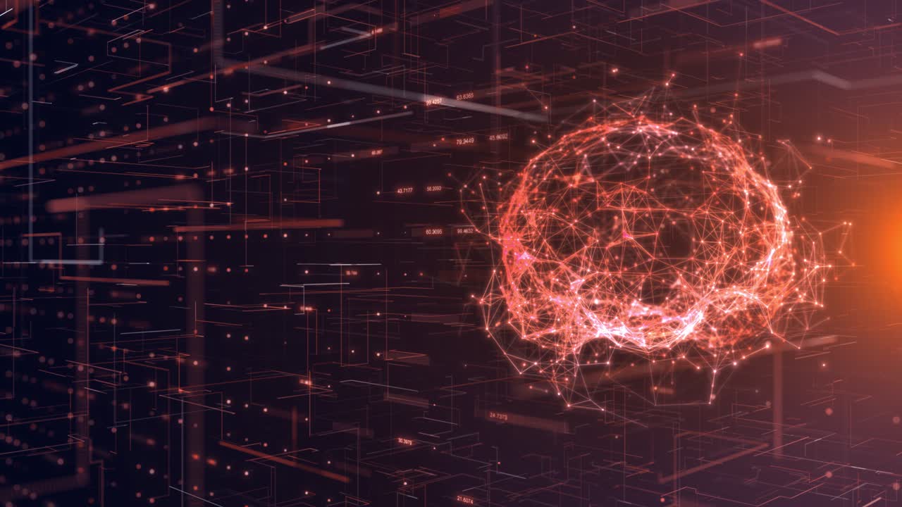 Futuristic AI Brain with Rotating Neural Network and Glowing Data Streams